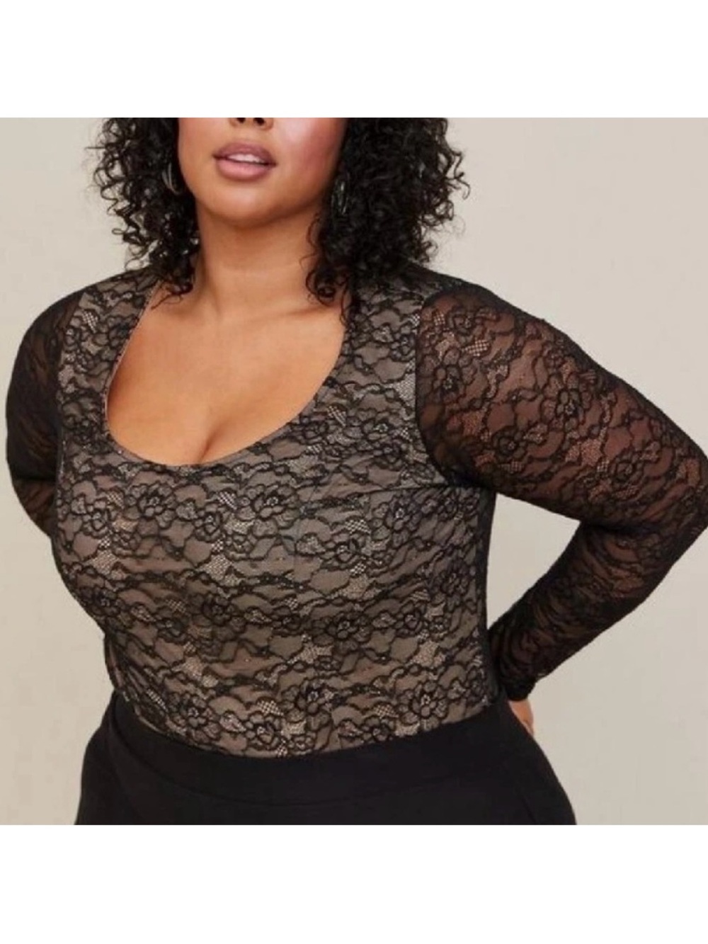 NWT Torrid one piece body suit size 5/5X/26 long sleeve black lace stretch